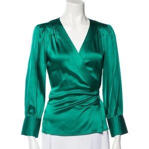 Diane Von Furstenberg Silk-Blend Wrap Top US 12 Emerald Green